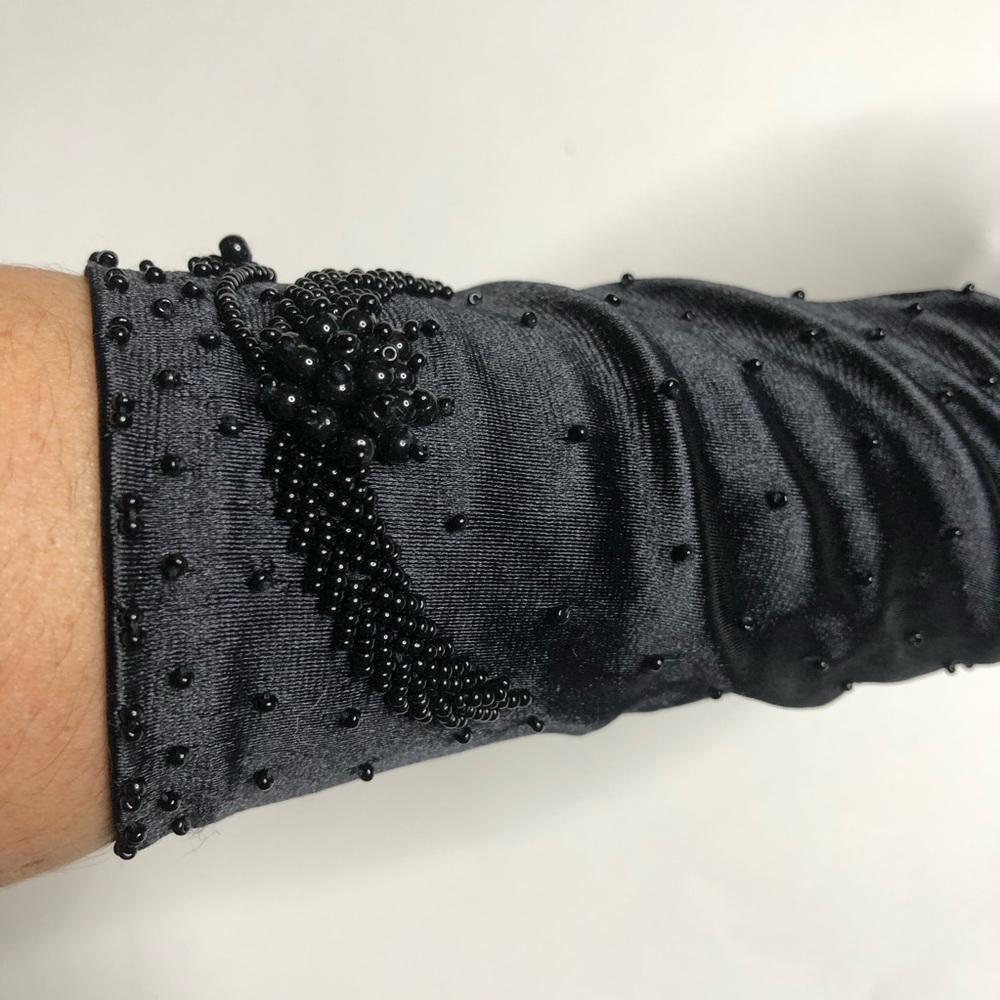 Vintage Black Long Gloves Beaded Opera 80s 90s - Picture 4 of 8